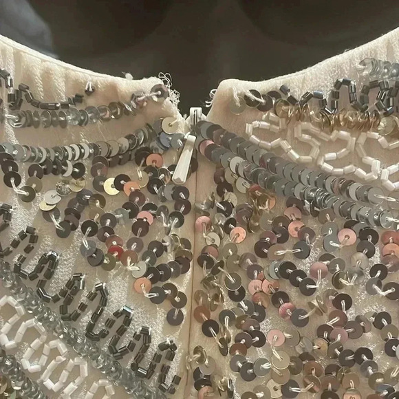 Scalia Sequins/ Off white Silk Dress-4 - Picture 8 of 13